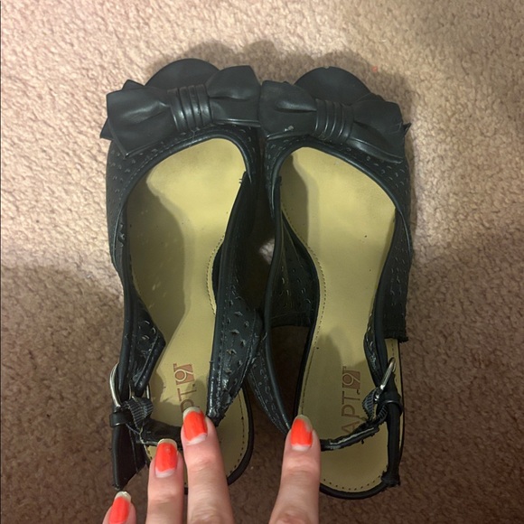 Black Peep-Toe Heels with Bow Detail - Picture 1 of 4